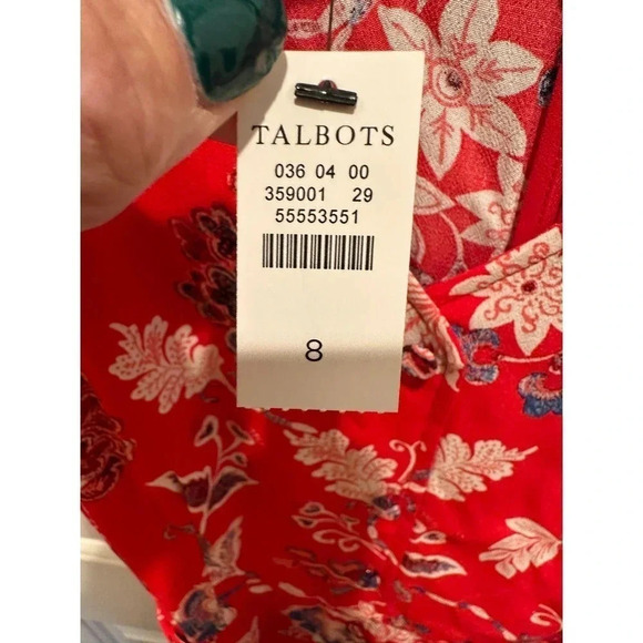 NWT Talbots Women's Red Floral Short Sleeve V-Neck Back Zip Midi Dress Size 8 - Picture 4 of 6